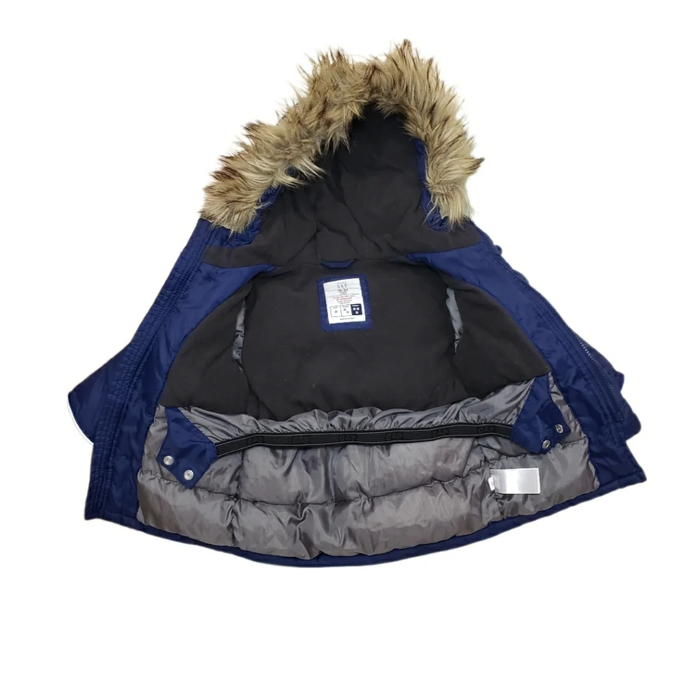 Baby Gap 18-24m Navy Fur Hooded Warmest Parka Winter Coat Jacket